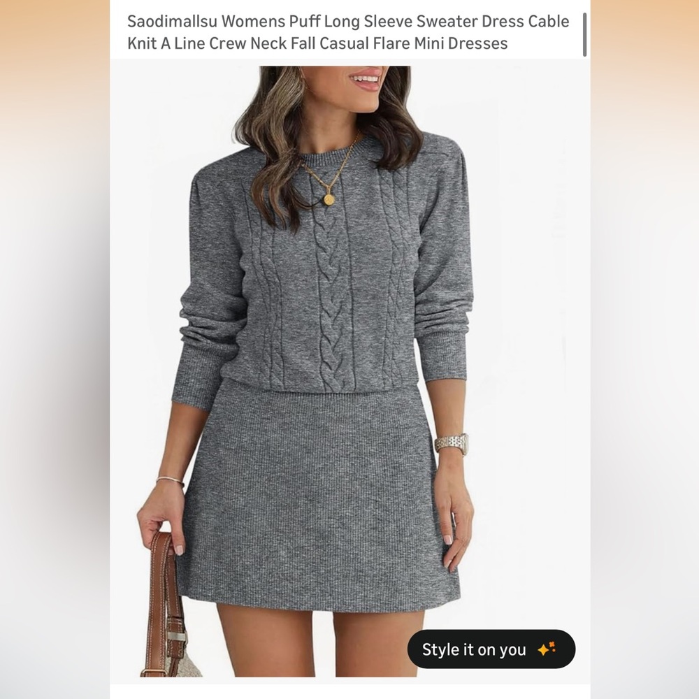 Gray Cable Knit Sweater Dress - NWT